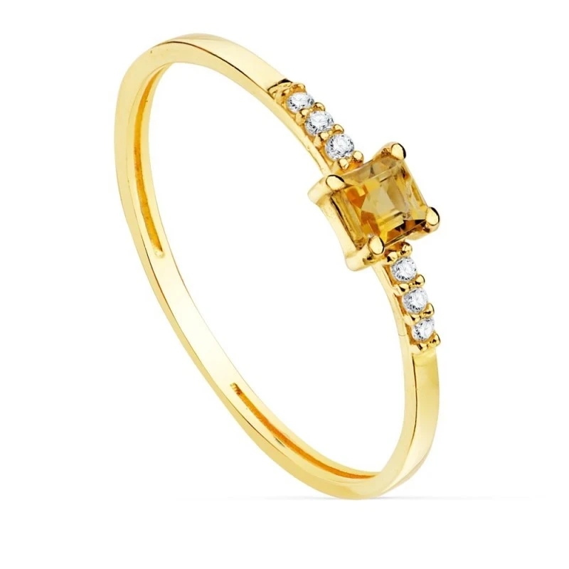 Sortija Oro 18k citrino 3 mm. centro combinada 6 diamantes 0.005ct. a