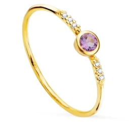 Sortija Oro 18k amatista 3 mm. centro combinada 6 diamantes 0.005ct.