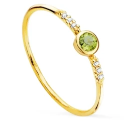 Sortija Oro 18k olivina 3 mm. redonda centro combinada 6 diamantes 0.