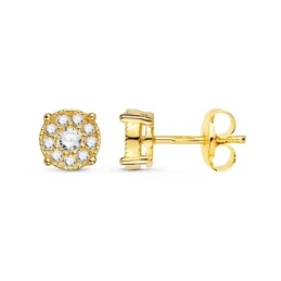 Pendientes Oro 18k chatón 6.5 mm. 10 diamantes