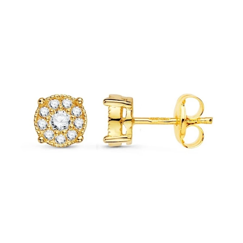 Pendientes Oro 18k chatón 6.5 mm. 10 diamantes