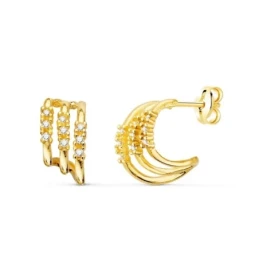 Pendientes Oro 18k mujer 11 mm. tres bandas 9 diamantes 0.005ct.