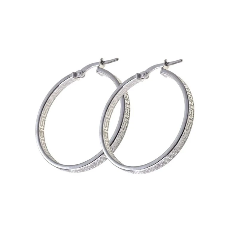 Aros Pendientes Plata Ley 925m mujer 25 mm. ancho 3 mm. detalle greca