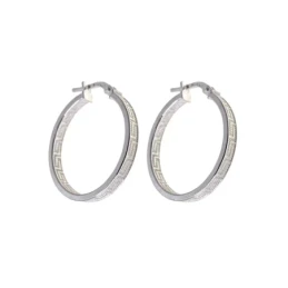 Aros Pendientes Plata Ley 925m mujer 20 mm. ancho 3 mm. detalle greca