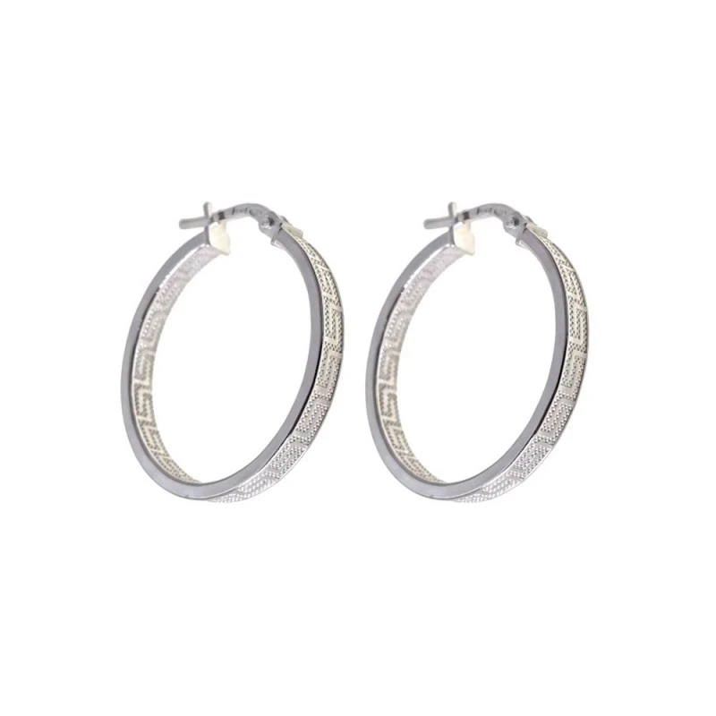 Aros Pendientes Plata Ley 925m mujer 20 mm. ancho 3 mm. detalle greca