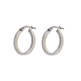 Aros Pendientes Plata Ley 925m mujer 15 mm. ancho 3 mm. detalle greca