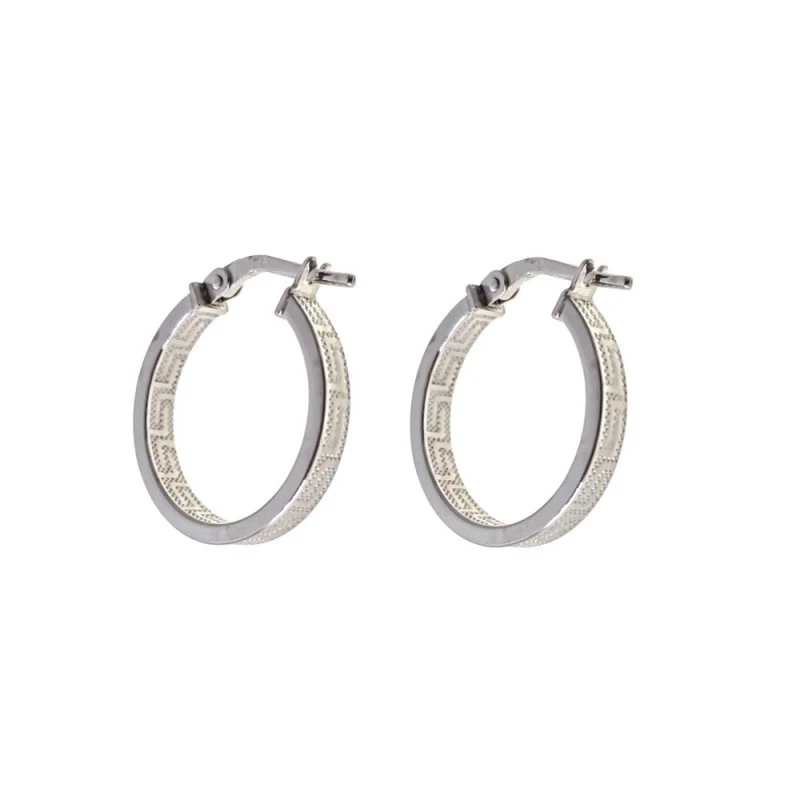 Aros Pendientes Plata Ley 925m mujer 15 mm. ancho 3 mm. detalle greca