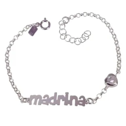 Pulsera Plata Ley 925m mujer 17 cm. mensaje MADRINA  30 mm. corazón c