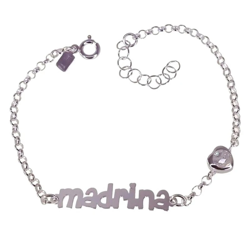 Pulsera Plata Ley 925m mujer 17 cm. mensaje MADRINA  30 mm. corazón c