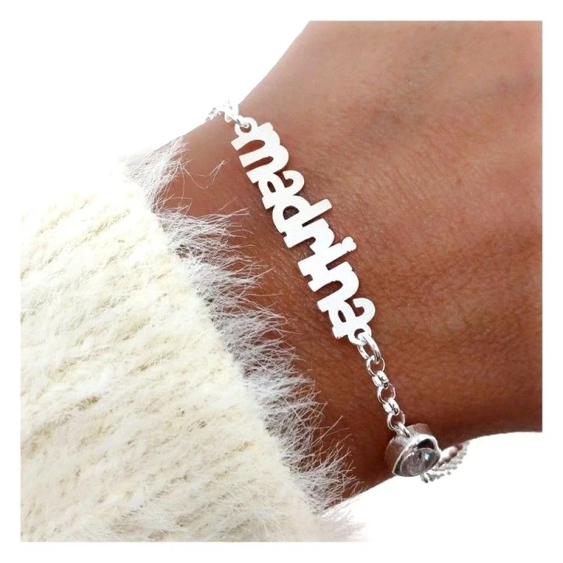 Pulsera Plata Ley 925m mujer 17 cm. mensaje MADRINA  30 mm. corazón c