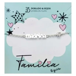 Pulsera Plata Ley 925m mujer 17 cm. mensaje MADRINA  30 mm. corazón c