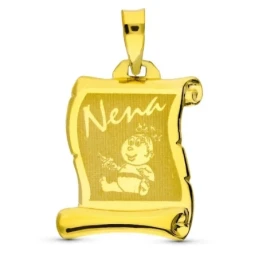 Placa Pergamino Colgante Oro 18k detalle bebé mensaje NENA 20 mm. lás
