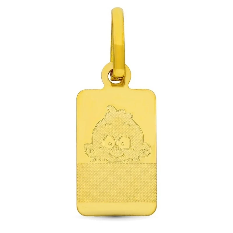 Placa Chapa Colgante Oro 18k bebé lisa 16 mm. detalle niño láser