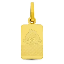 Placa Chapa Colgante Oro 18k bebé lisa 16 mm. detalle niño láser. Gra