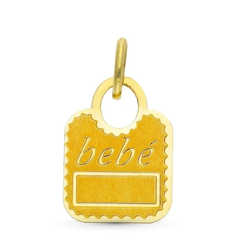 Placa Chapa Colgante Oro 18k bebé forma bolso mensaje BEBÉ