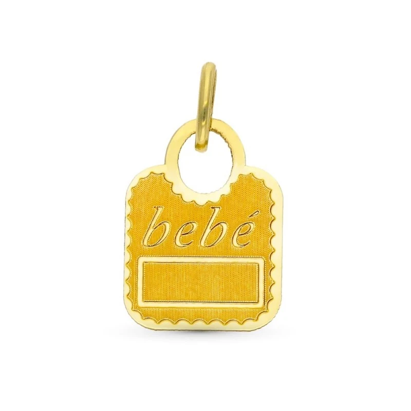 Placa Chapa Colgante Oro 9k bebé 14 mm. forma bolso mensaje BEBÉ. Gra
