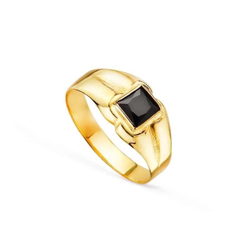 Solitario Oro 18k bebé circonita negra cuadrada centro cabeza 3.5 mm.