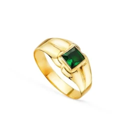 Solitario Oro 18k bebé circonita verde cuadrada centro cabeza 3.5 mm.