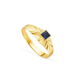 Solitario Oro 18k bebé circonita azul cuadrada centro cabeza 3 mm. de
