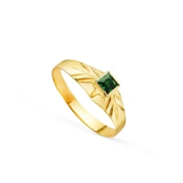 Solitario Oro 18k bebé circonita verde cuadrada centro cabeza 3 mm. d