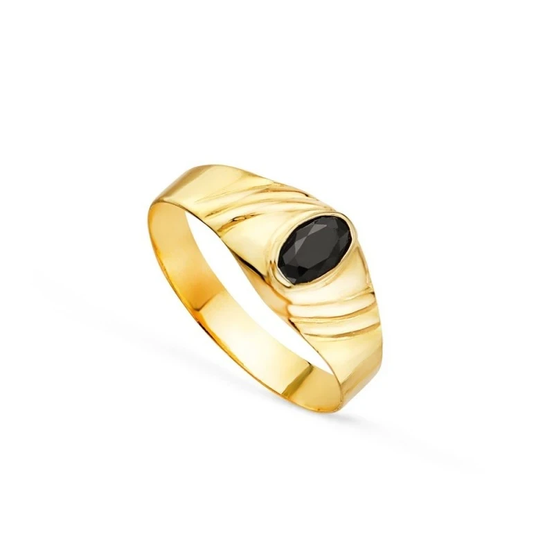 Solitario Oro 18k bebé circonita negro ovalada centro cabeza 5 x 3 mm