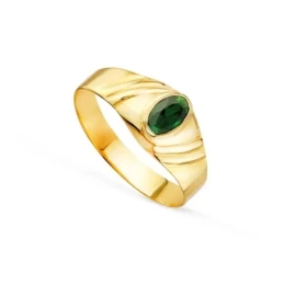 Solitario Oro 18k bebé circonita verde ovalada centro cabeza 5 x 3 mm