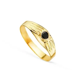 Solitario Oro 18k bebé circonita redonda negra centro cabeza 3 mm. de