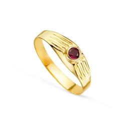 Solitario Oro 18k bebé circonita redonda roja centro cabeza 3 mm. det