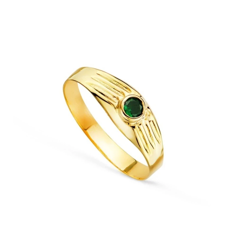 Solitario Oro 18k bebé circonita redonda verde centro cabeza 3 mm. de