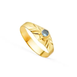 Solitario Oro 18k bebé circonita redonda color aguamarina centro cabe