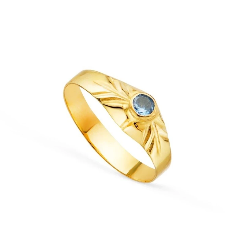 Solitario Oro 18k bebé circonita redonda color aguamarina centro cabe