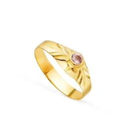 Solitario Oro 18k bebé circonita redonda color rosa centro cabeza 2.5
