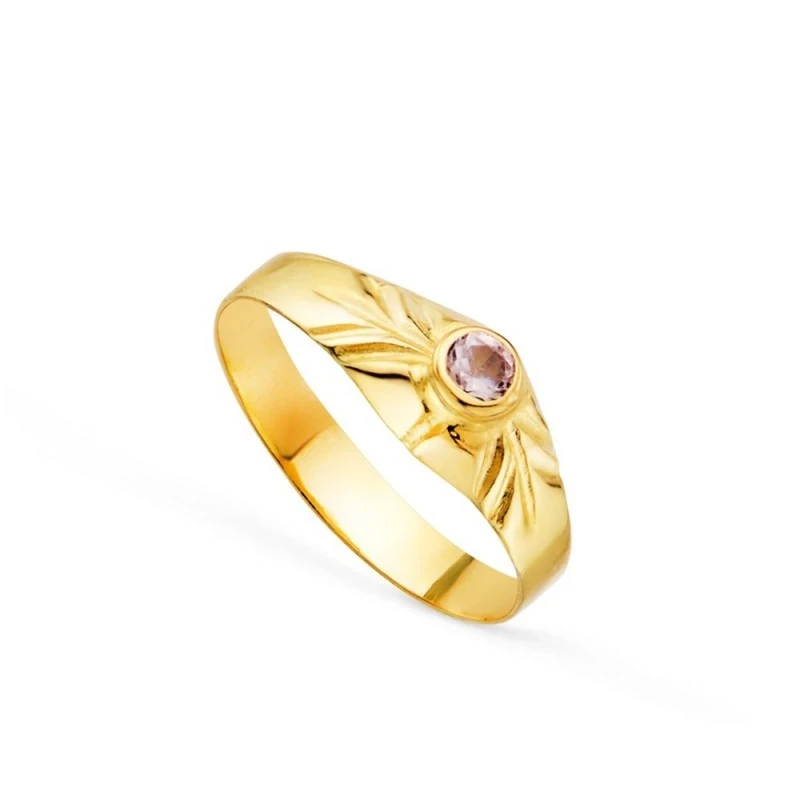 Solitario Oro 18k bebé circonita redonda color rosa centro cabeza 2.5