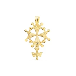 Cruz Hugonote Colgante Oro 18k unisex 28 mm. detalle paloma Espíritu