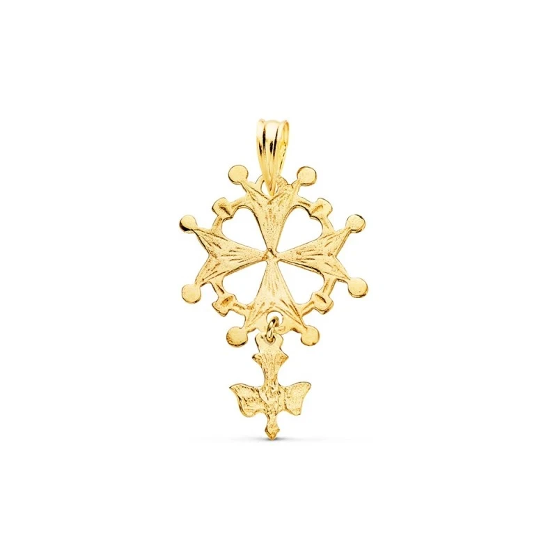 Cruz Hugonote Colgante Oro 18k unisex 28 mm. detalle paloma Espíritu