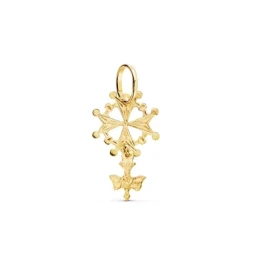 Cruz Hugonote Colgante Oro 18k unisex 24 mm. detalle paloma Espíritu