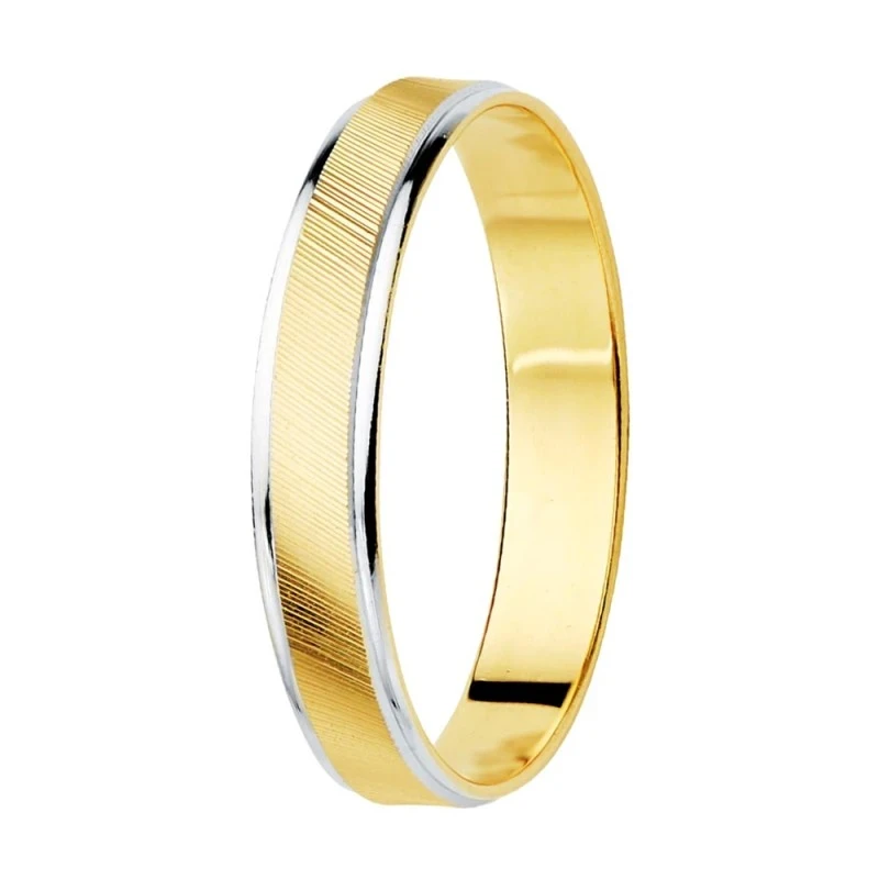 Alianza Oro Bicolor 9k ancho 3.5 mm. detalle estrías bordes lisos. Gr