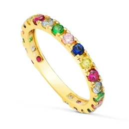 Alianza Oro 18k circonitas colores garras ancho 2.5 mm.