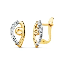 Pendientes Oro Bicolor 18k Primera Comunión niña 13 mm. circonitas co
