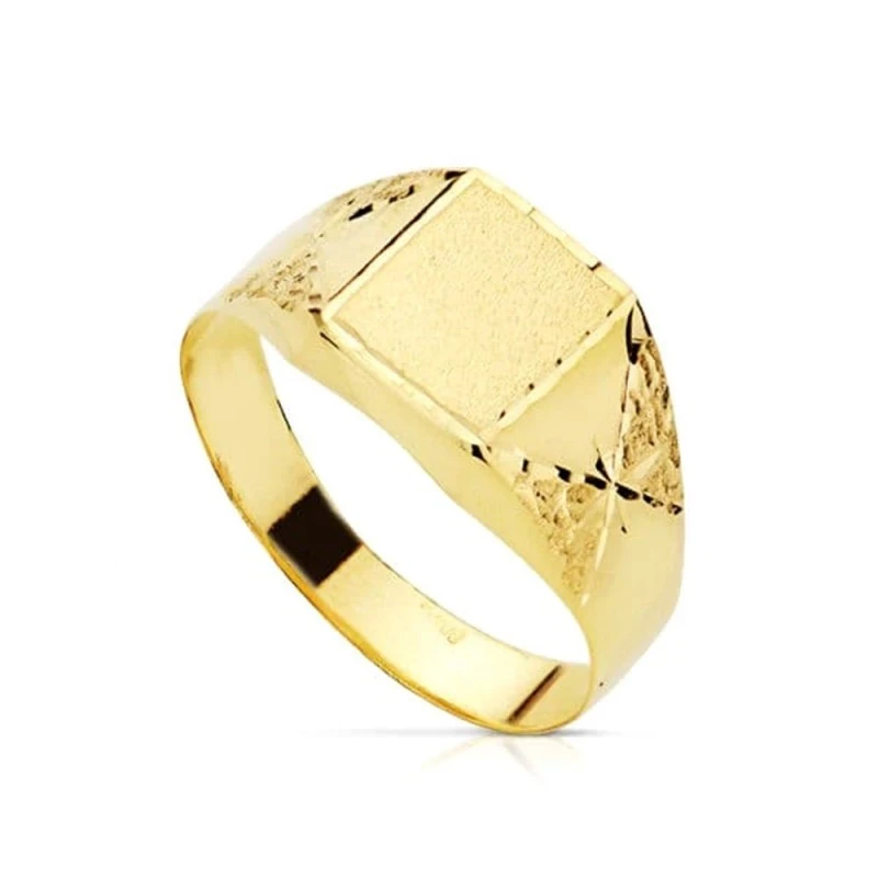 Sello Oro 18k Primera Comunión niño hueco cabeza cuadrada hojas. Grab