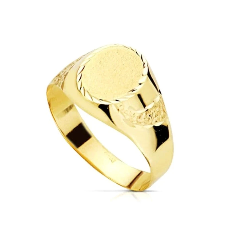 Sello Oro 18k Primera Comunión niño hueco cabeza ovalada tallada bord