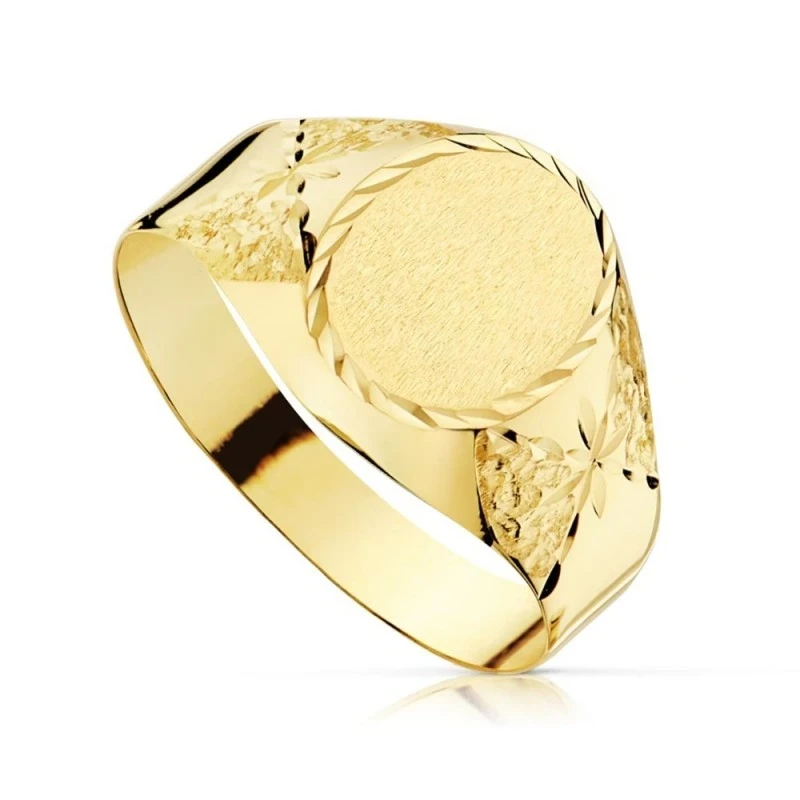 Sello Oro 18k Primera Comunión niño hueco cabeza ovalada tallado. Gra