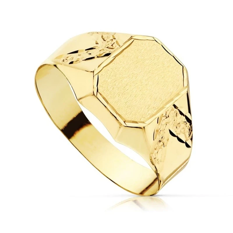 Sello Oro 18k Primera Comunión niño hueco cabeza rectangular borde ta