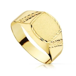 Sello Oro 18k Primera Comunión niño hueco tallado lineas laterales. G