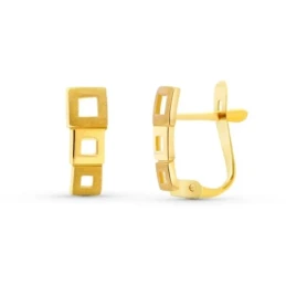 Pendientes Oro 18k Primera Comunión niña 11 mm. cuadrados combinados