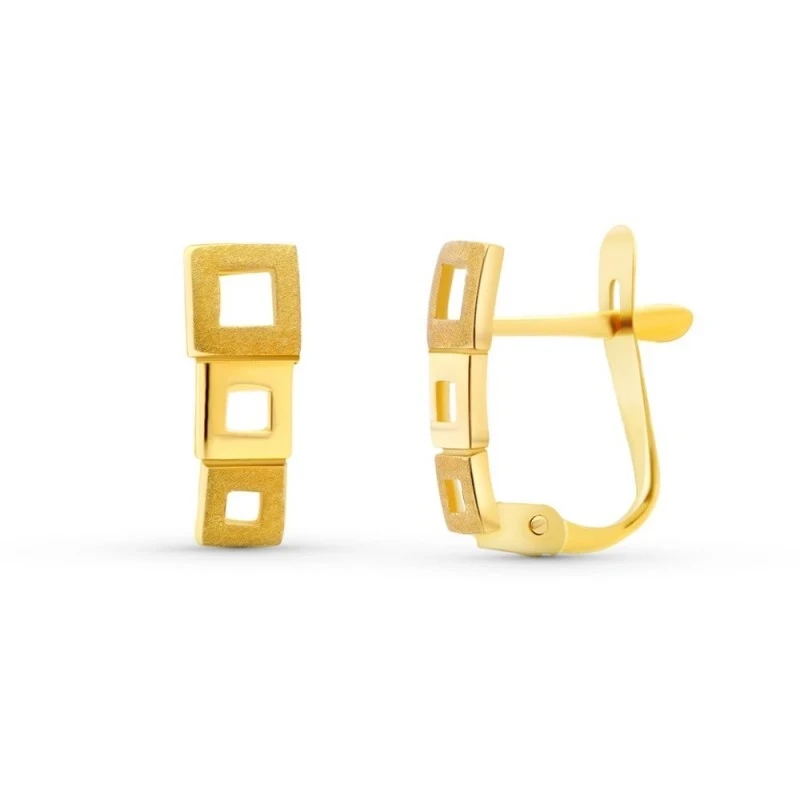 Pendientes Oro 18k Primera Comunión niña 11 mm. cuadrados combinados