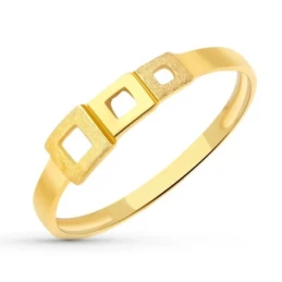 Sortija Oro 18k Primera Comunión niña cuadrados combinados brillo mat