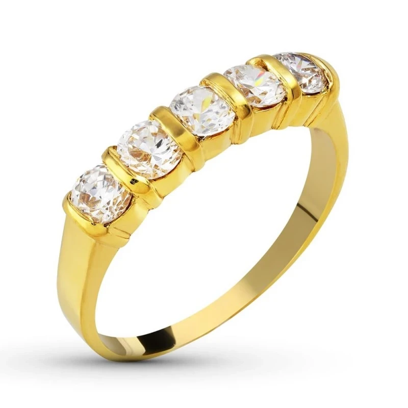 Sortija Oro 18k Quintillo Primera Comunión circonitas 4 mm.