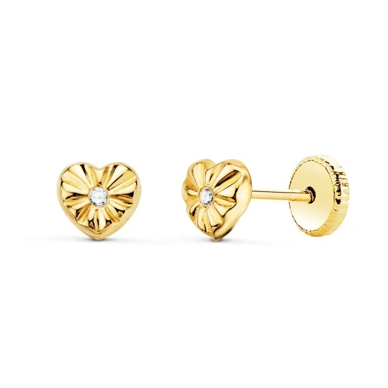 Pendientes Oro 18k Primera Comunión niña 5 mm. forma corazón circonit