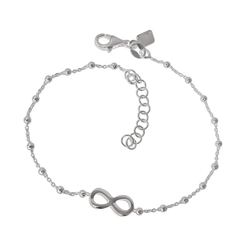 Pulsera Plata Ley 925m cadena 17 cm. bolas 2 mm. infinito 10 mm.
